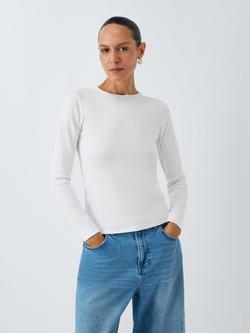 AND/OR Ribbed Long Sleeve Crew Neck Top, White