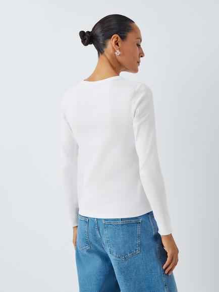 AND/OR Ribbed Long Sleeve Crew Neck Top - view 2, White