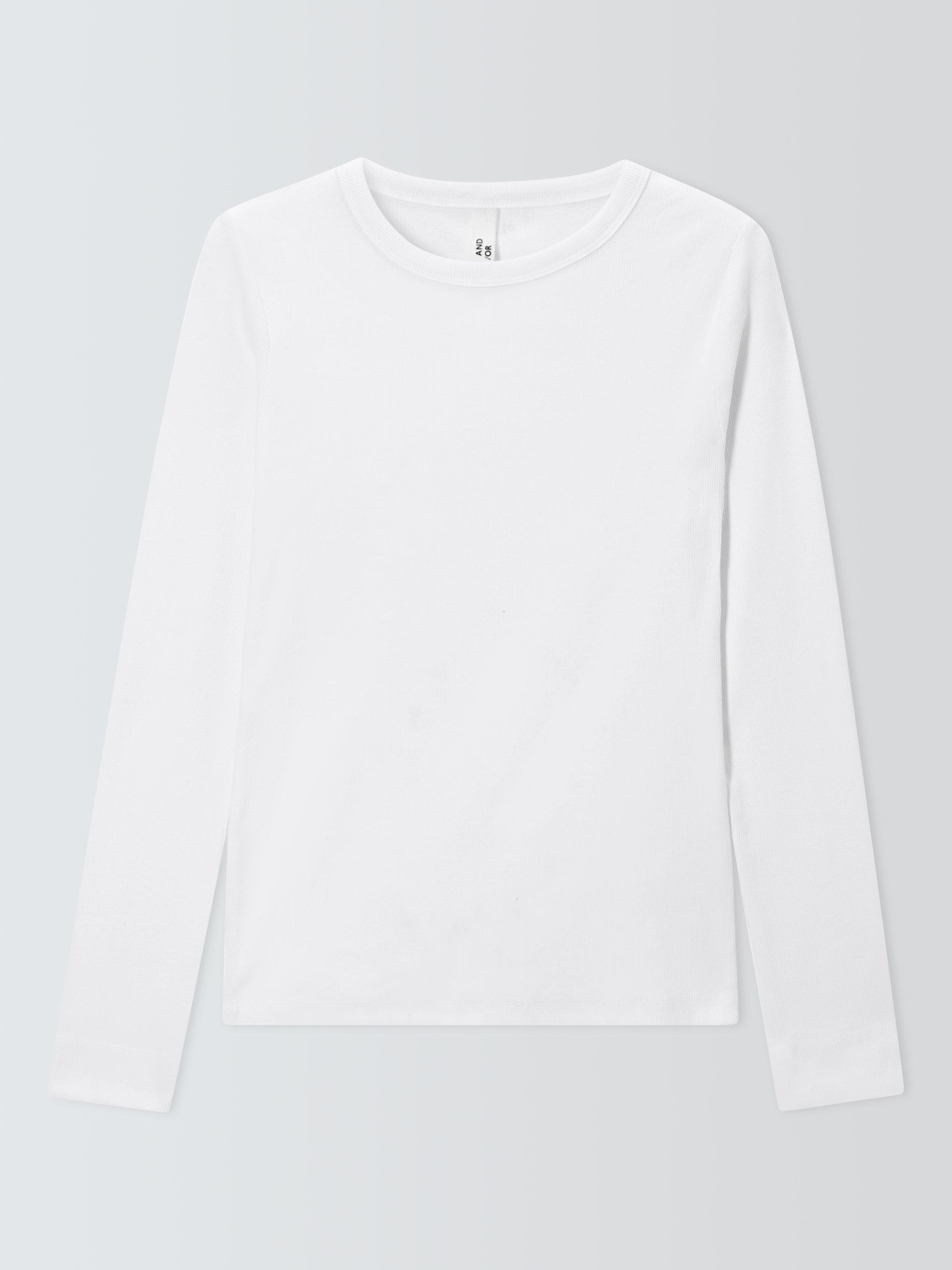 Product image 4 of 6, which shows AND/OR Ribbed Long Sleeve Crew Neck Top, White, 6