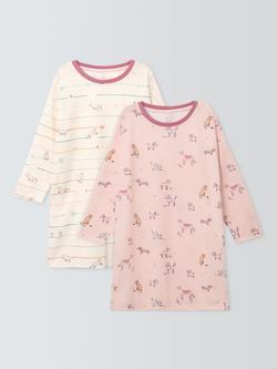 John Lewis Kids' Cat and Dog Nightdress, Pack of 2, Pink, Pink