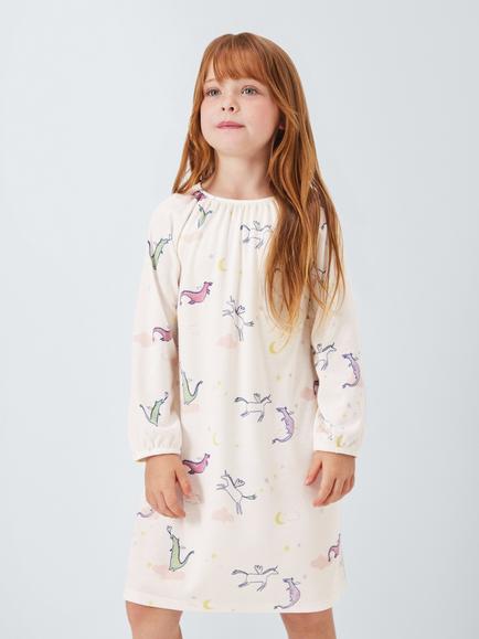 John Lewis Kids' Unicorns and Dragons Glitter Nightdress, White, White