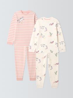 John Lewis Kids' Unicorns and Dragons Pyjamas, Pack of 2, Pink, Pink