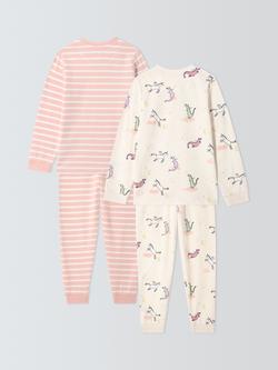 John Lewis Kids' Unicorns and Dragons Pyjamas, Pack of 2, Pink - view 2, Pink