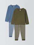 John Lewis Kids' Striped Pyjamas, Pack of 2, Blue/Green