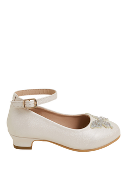 Angels by Accessorize Kids' Diamante Butterfly Heeled Shoes, Pale Gold, Pale Gold