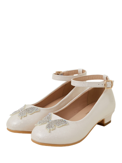 Angels by Accessorize Kids' Diamante Butterfly Heeled Shoes, Pale Gold - view 2, Pale Gold