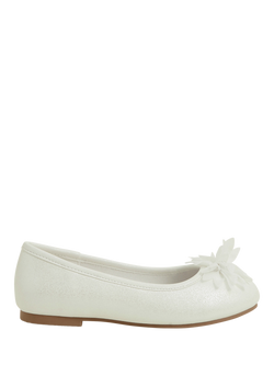 Angels by Accessorize Kids' Flower Toe Ballerina Flat Shoes, Ivory, Ivory