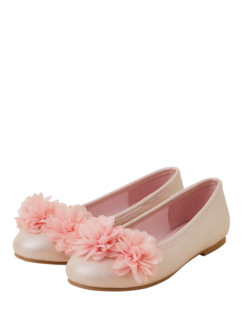 Product image 2 of 3, which shows Angels by Accessorize Kids' Corsage Flower Ballerina Flat Shoes, Pink, 1