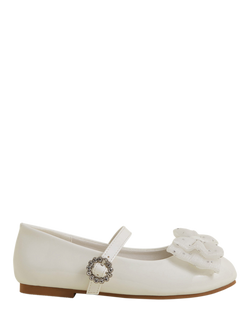 Angels by Accessorize Kids' Patent Bow Ballerina Flat Shoes, Ivory, Ivory
