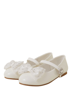 Angels by Accessorize Kids' Patent Bow Ballerina Flat Shoes, Ivory - view 2, Ivory