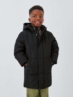 John Lewis Kids' Padded Shower Resistant Longline Coat, Black, Black