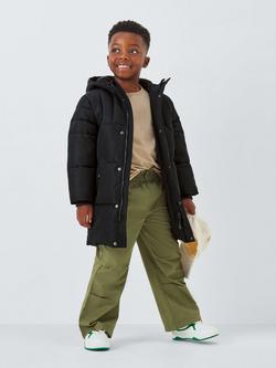 John Lewis Kids' Padded Shower Resistant Longline Coat, Black - view 2, Black