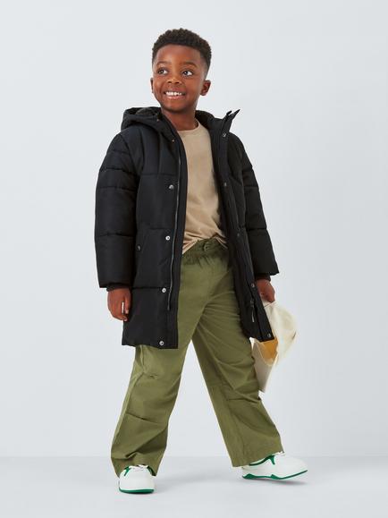 John Lewis Kids' Padded Shower Resistant Longline Coat, Black - view 2, Black