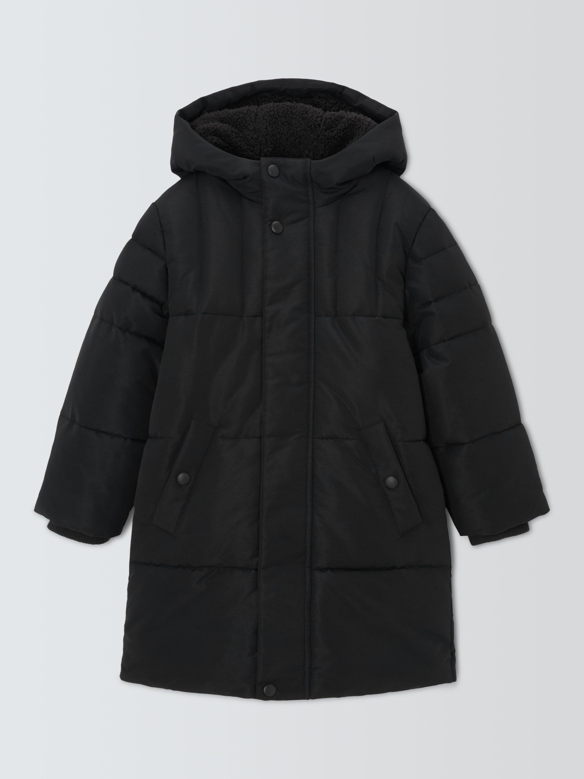 Product image 1 of 3, which shows John Lewis Kids' Padded Shower Resistant Longline Coat, Black, 3 years