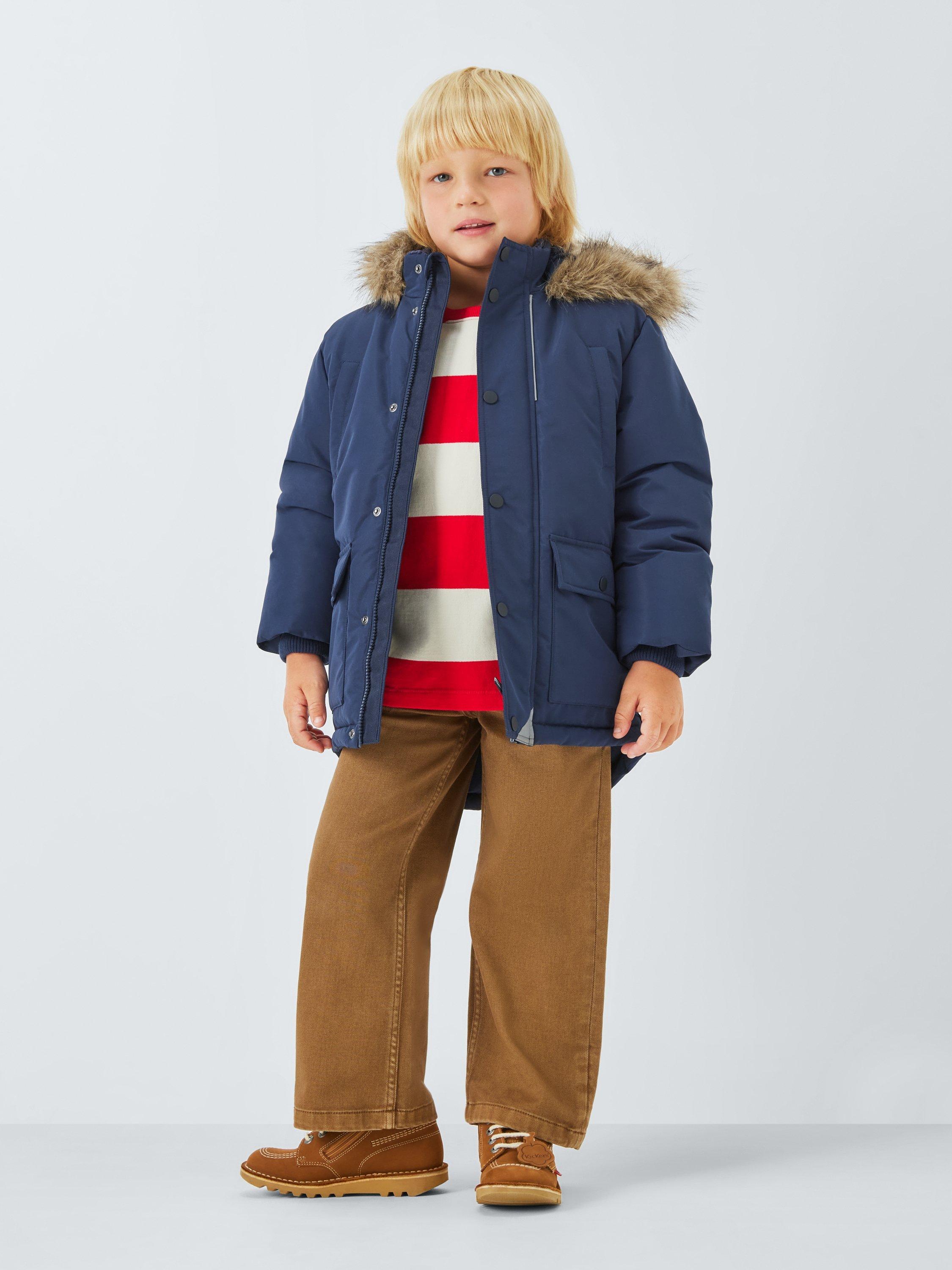 Product image 2 of 7, which shows John Lewis Kids' Shower Resistant Borg Lined Parka, Navy, 4 years