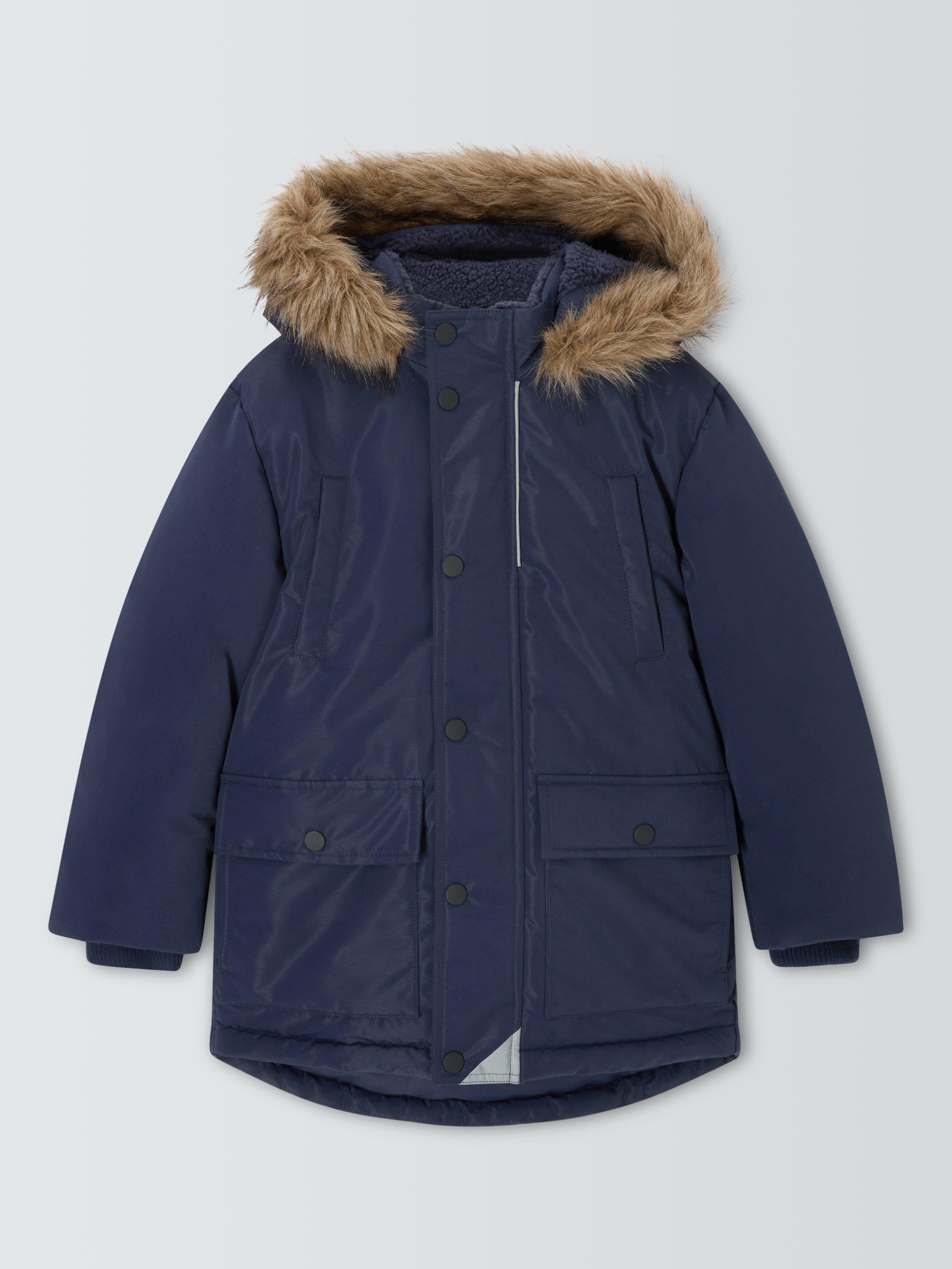 Product image 3 of 7, which shows John Lewis Kids' Shower Resistant Borg Lined Parka, Navy, 4 years