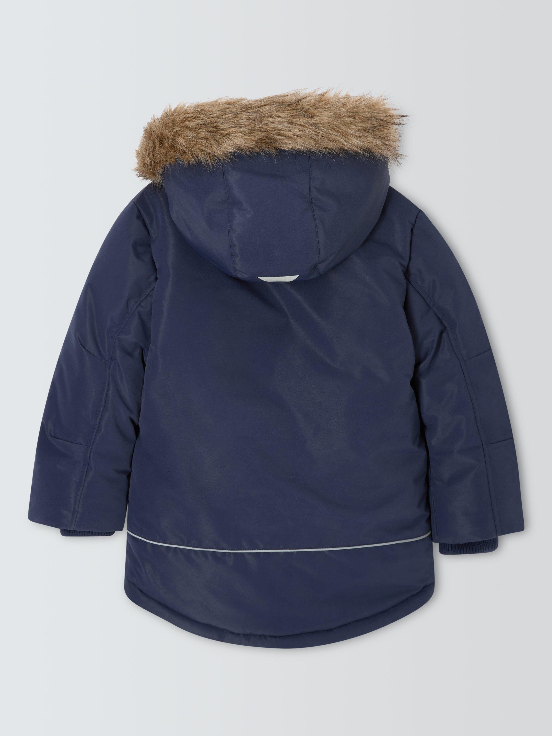 Product image 5 of 7, which shows John Lewis Kids' Shower Resistant Borg Lined Parka, Navy, 4 years