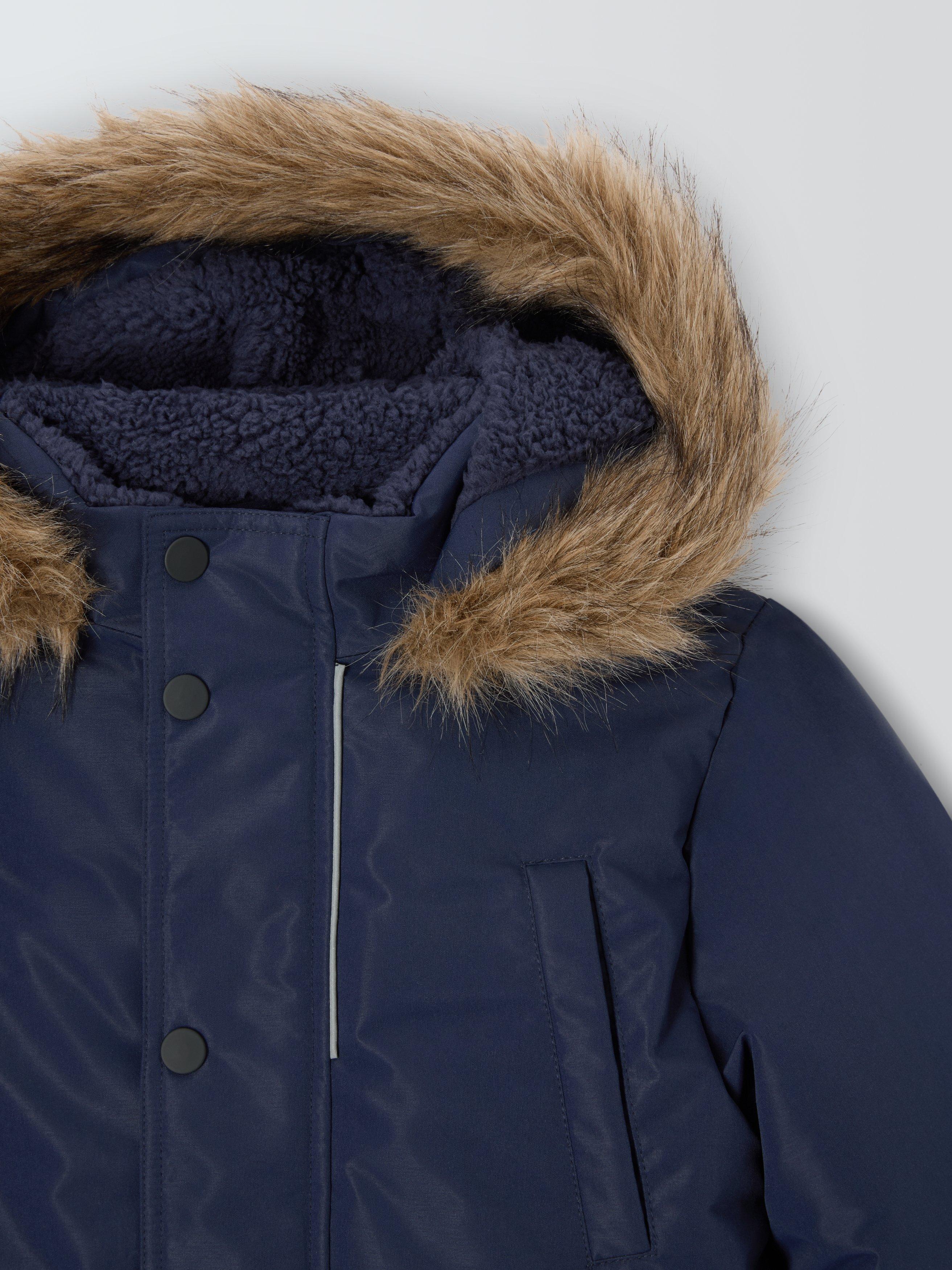 Product image 7 of 7, which shows John Lewis Kids' Shower Resistant Borg Lined Parka, Navy, 4 years