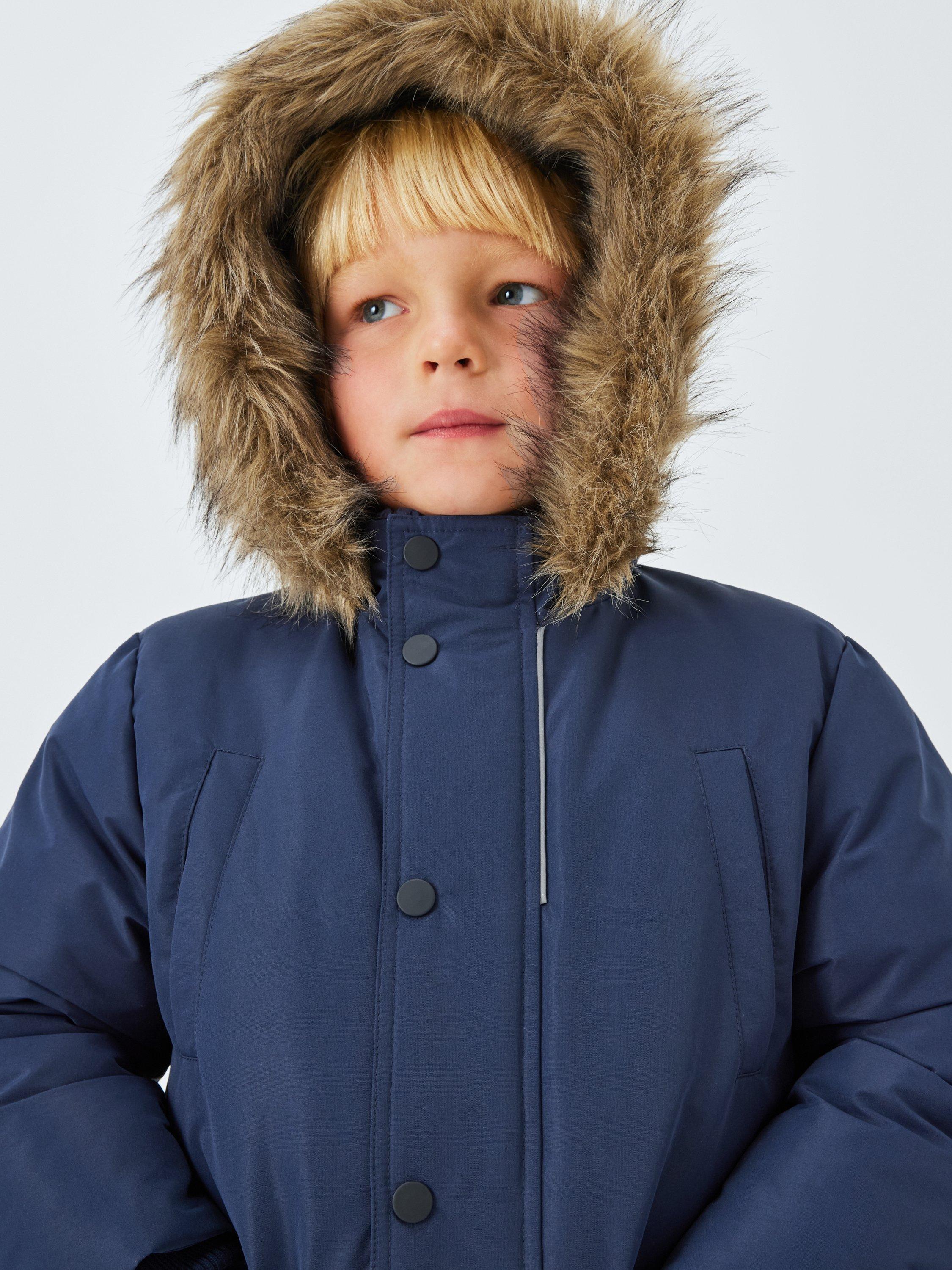 Product image 4 of 7, which shows John Lewis Kids' Shower Resistant Borg Lined Parka, Navy, 4 years