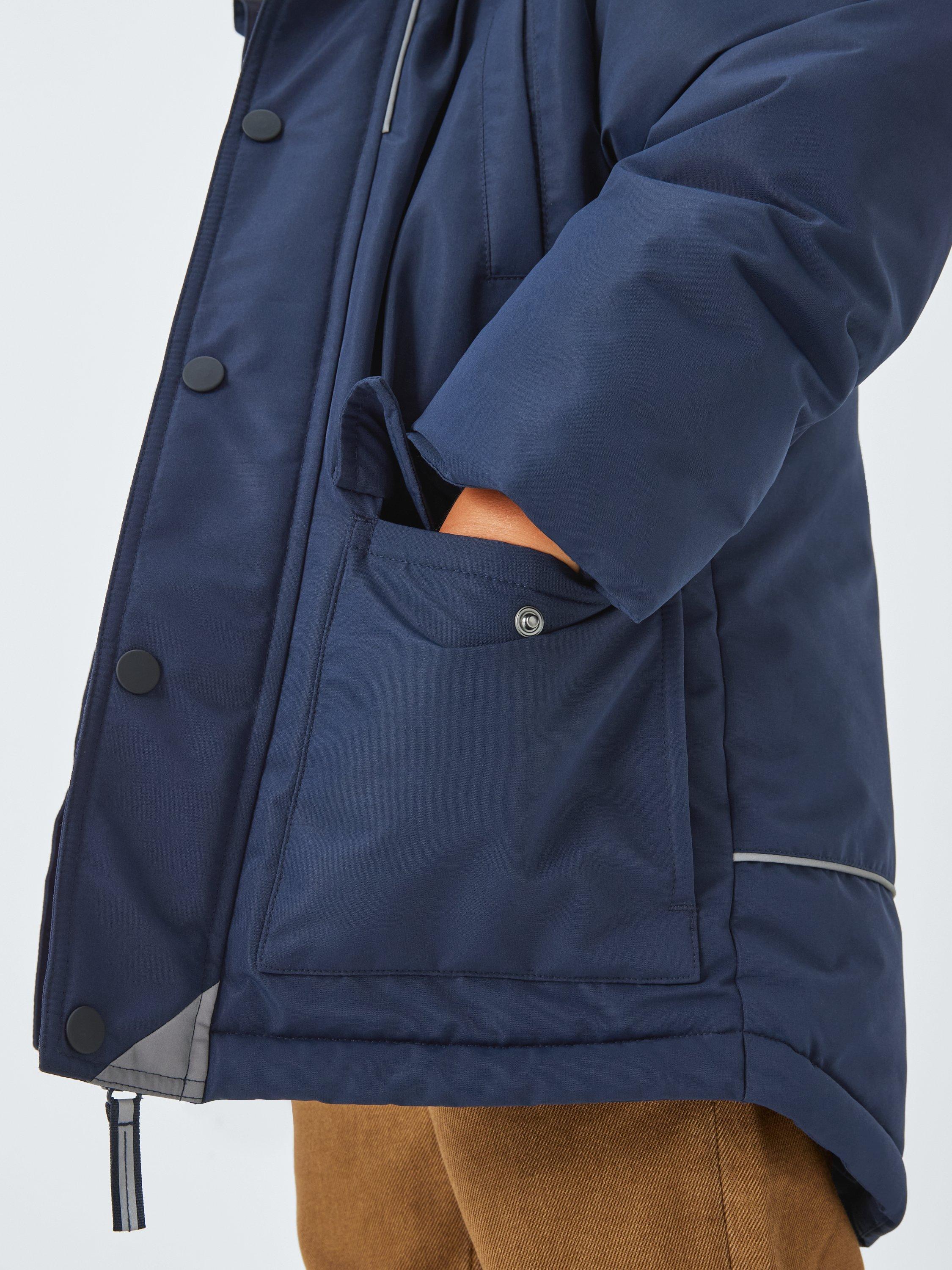 Product image 6 of 7, which shows John Lewis Kids' Shower Resistant Borg Lined Parka, Navy, 4 years