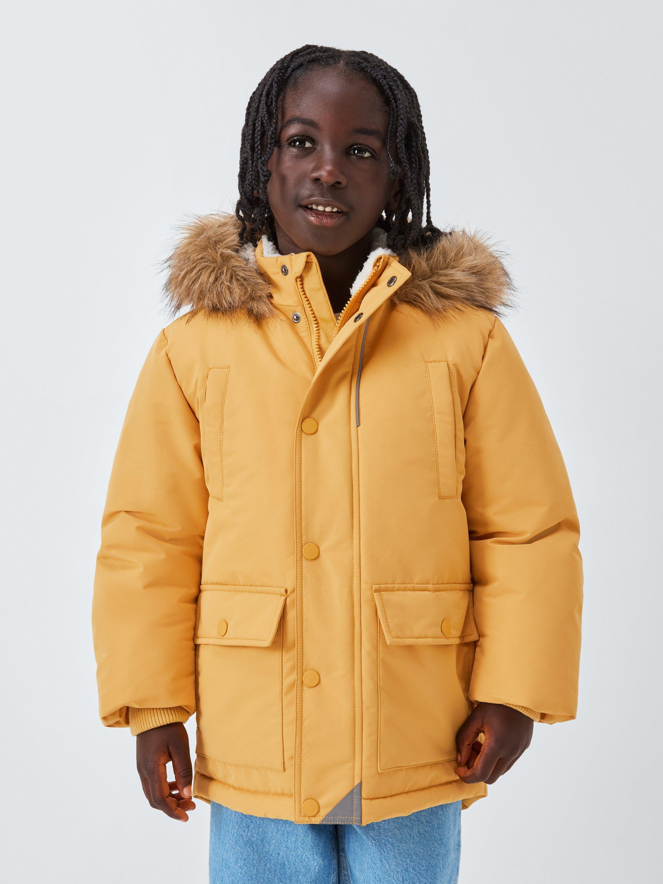 Product image 1 of 7, which shows John Lewis Kids' Shower Resistant Parka, Yellow, 3 years