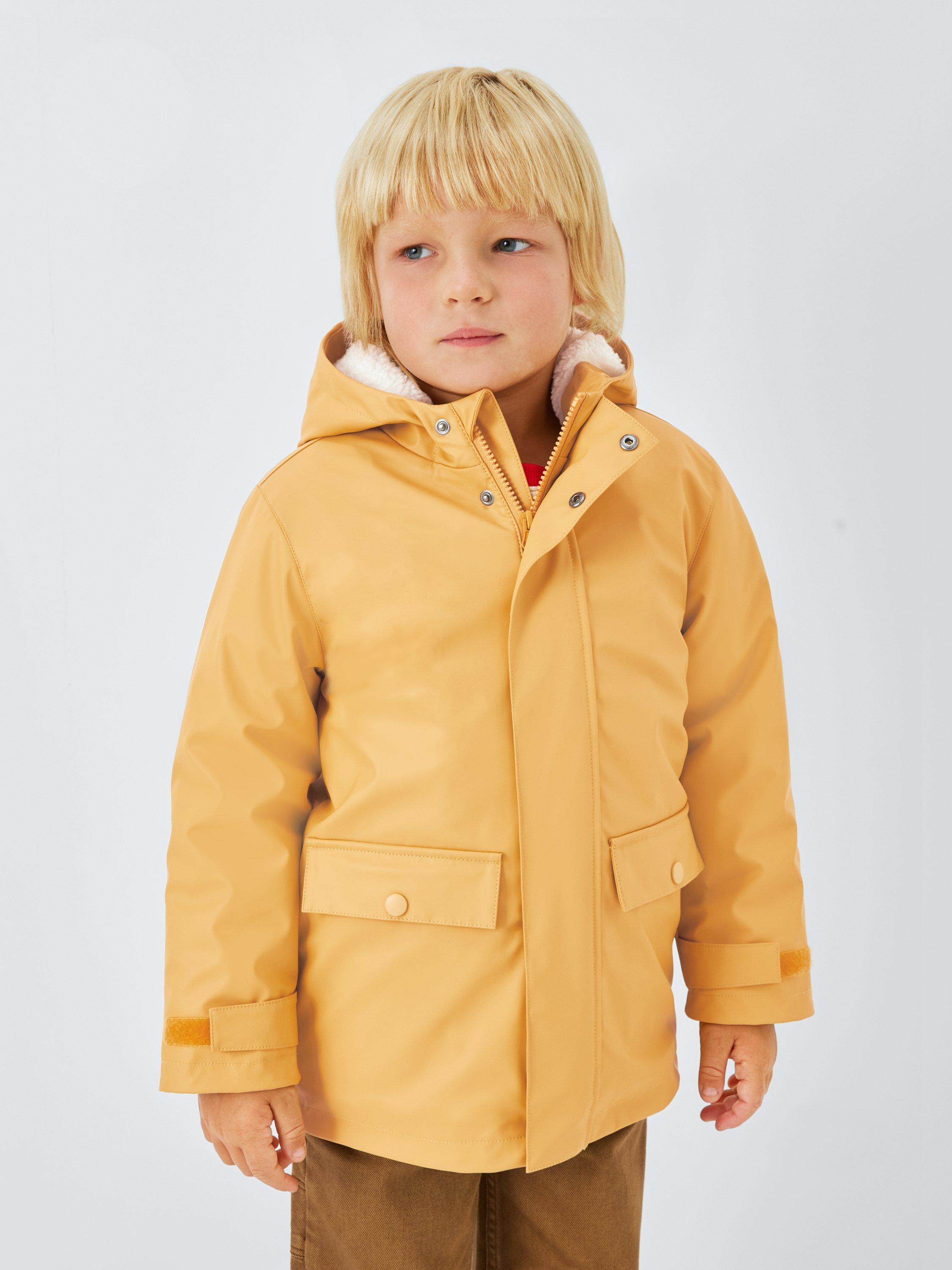 Product image 1 of 7, which shows John Lewis Kids' Shower Resistant Borg Lined Parka, Yellow, 3 years