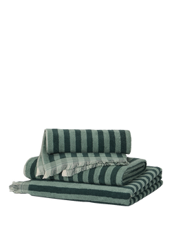 Piglet in Bed Pembroke Stripe Cotton Towels, Pine Green