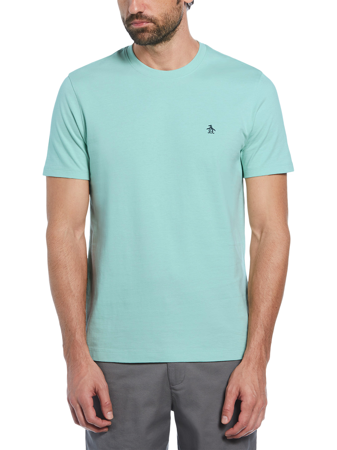 Product image 1 of 3, which shows Original Penguin Organic Cotton Regular Fit Embroidered Logo T-Shirt, Blue Tint, S