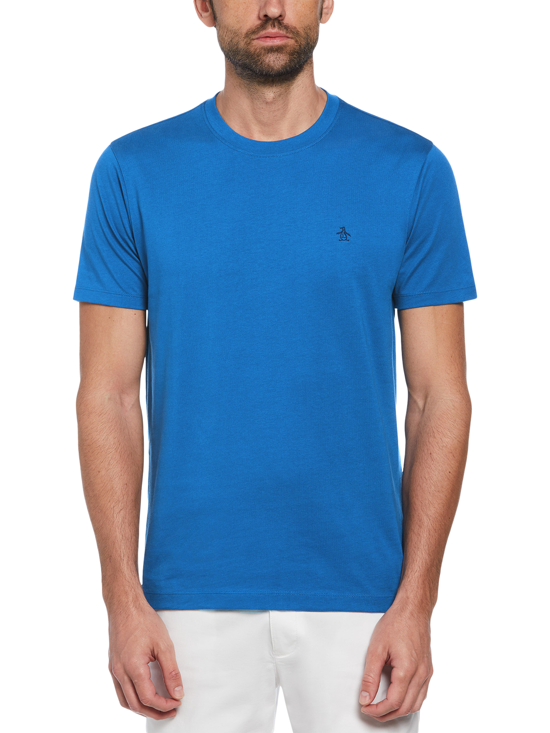 Product image 1 of 3, which shows Original Penguin Organic Cotton Regular Fit Embroidered Logo T-Shirt, Ibiza Blue, S
