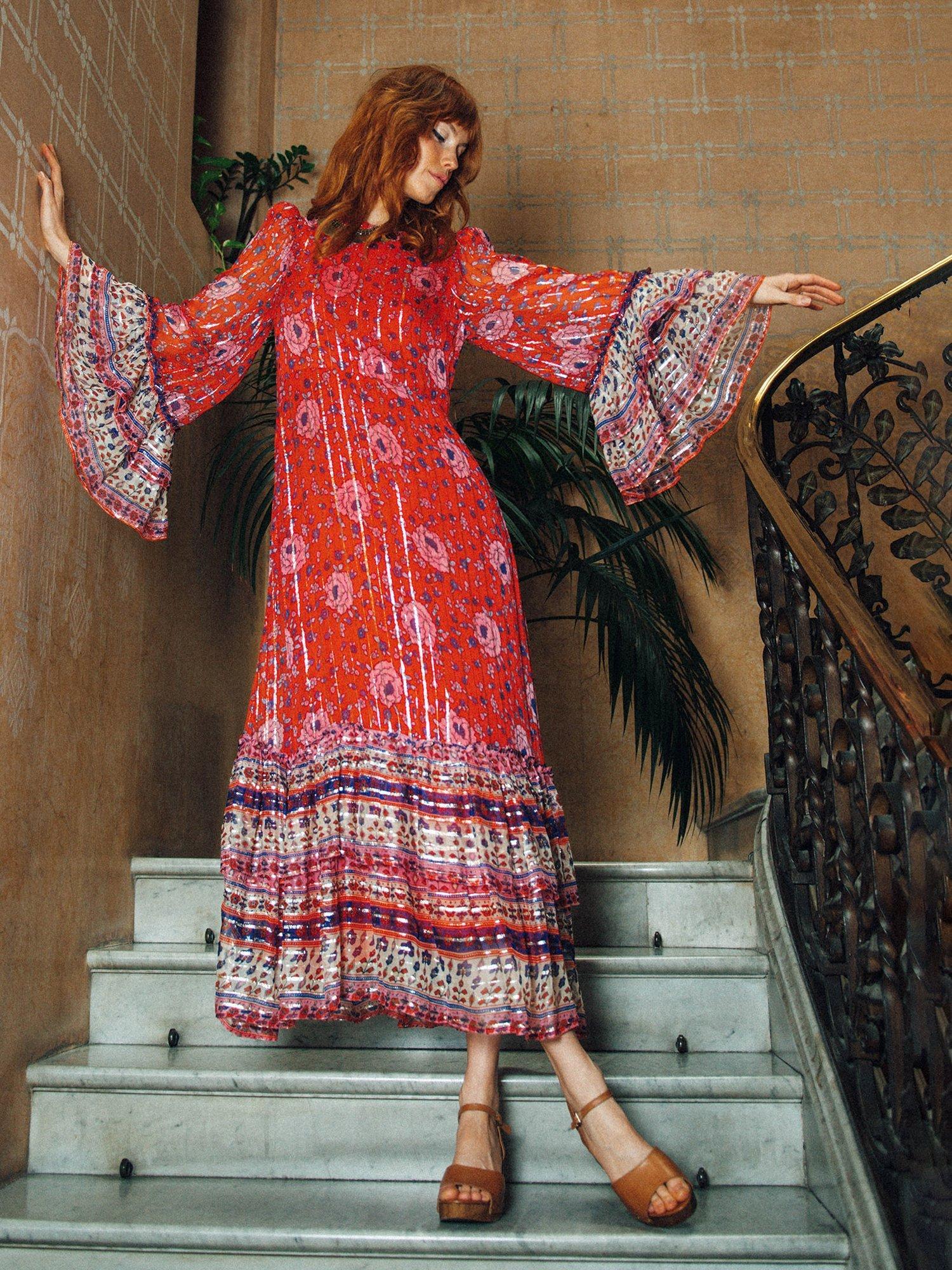 Queens of archive Cassie Boho Maxi Dress, Red Multi
