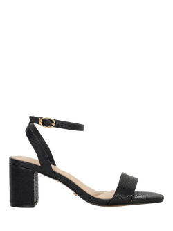 Dune London Melini Snake Effect Leather Heeled Sandals, Black, Black