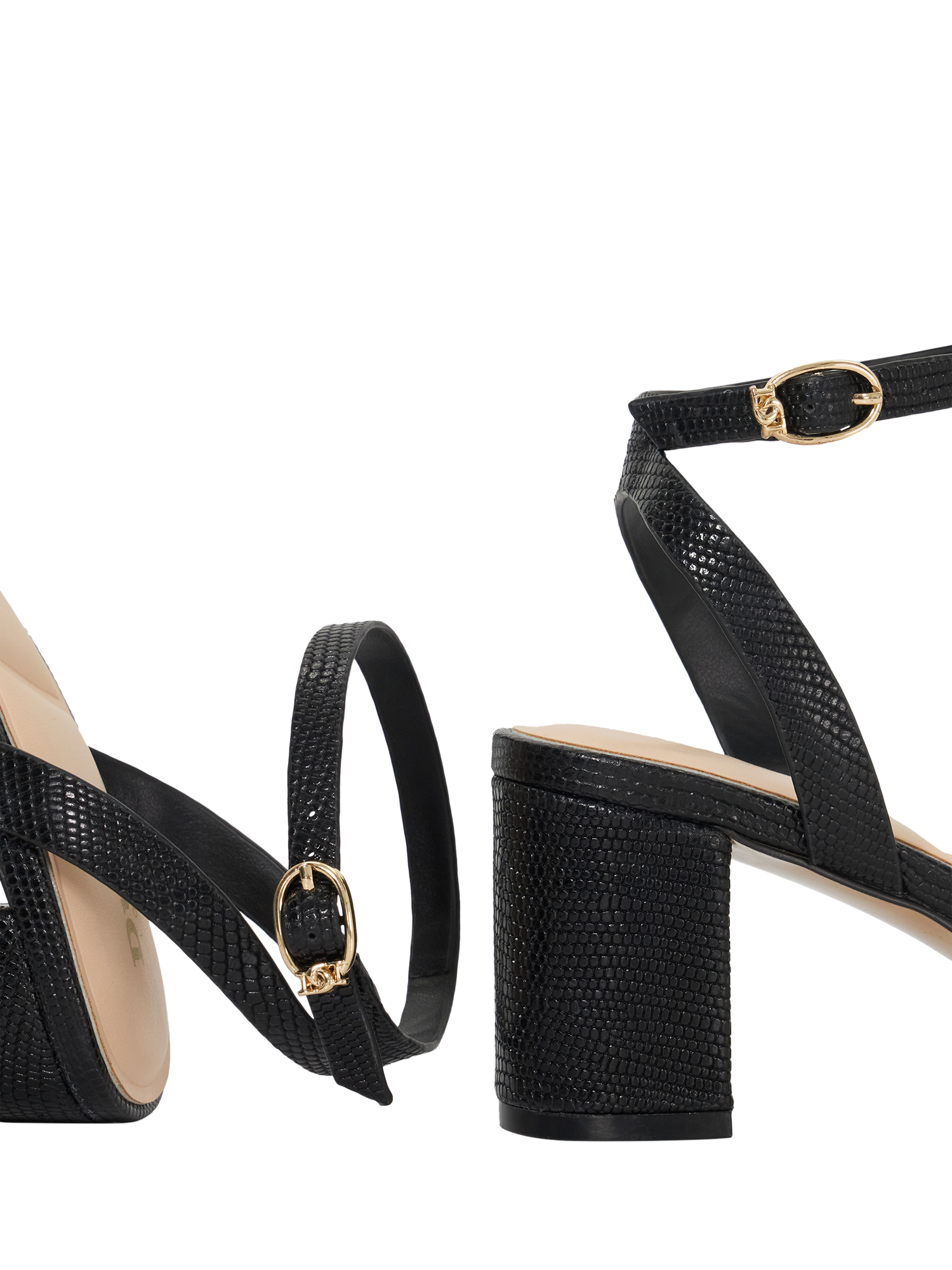 Product image 6 of 6, which shows Dune London Melini Snake Effect Leather Heeled Sandals, Black, EU36