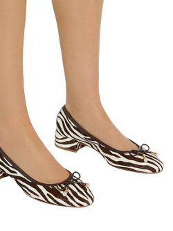 Dune London Amazing Leather Zebra Ballerina Courts, Brown/White - view 2, Brown/White