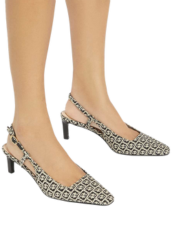 Dune London Dancing Pointed Slingback Courts, Beige/Black - view 2, Beige/Black