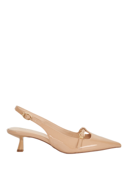 Dune London Deserving Patent Pointed Slingback Courts, Caramel, Caramel