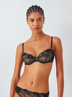 John Lewis Kiki Sparkle Embroidered Non Padded Bra, Black, Black