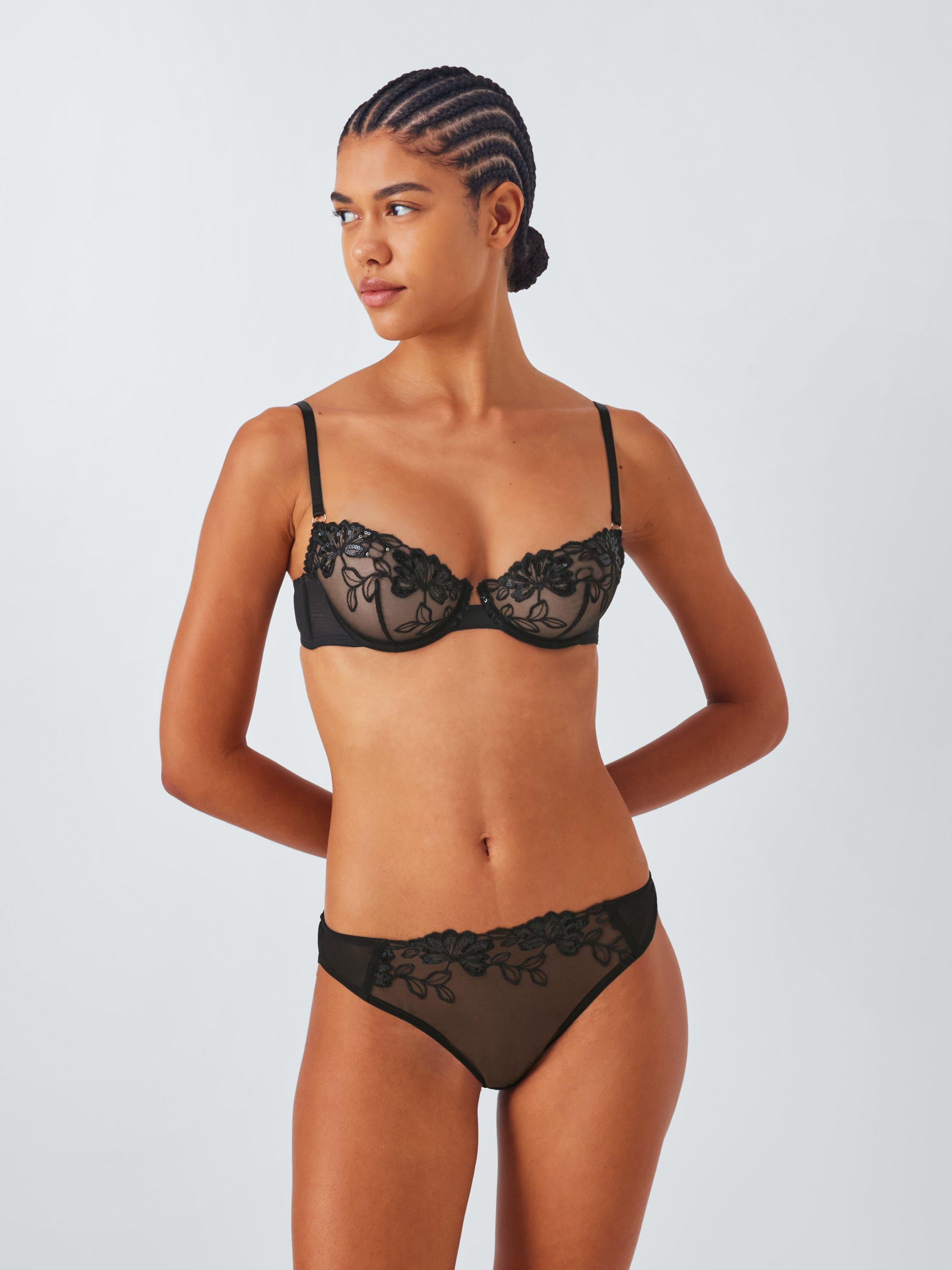Product image 3 of 10, which shows John Lewis Kiki Sparkle Embroidered Non Padded Bra, Black, 30D