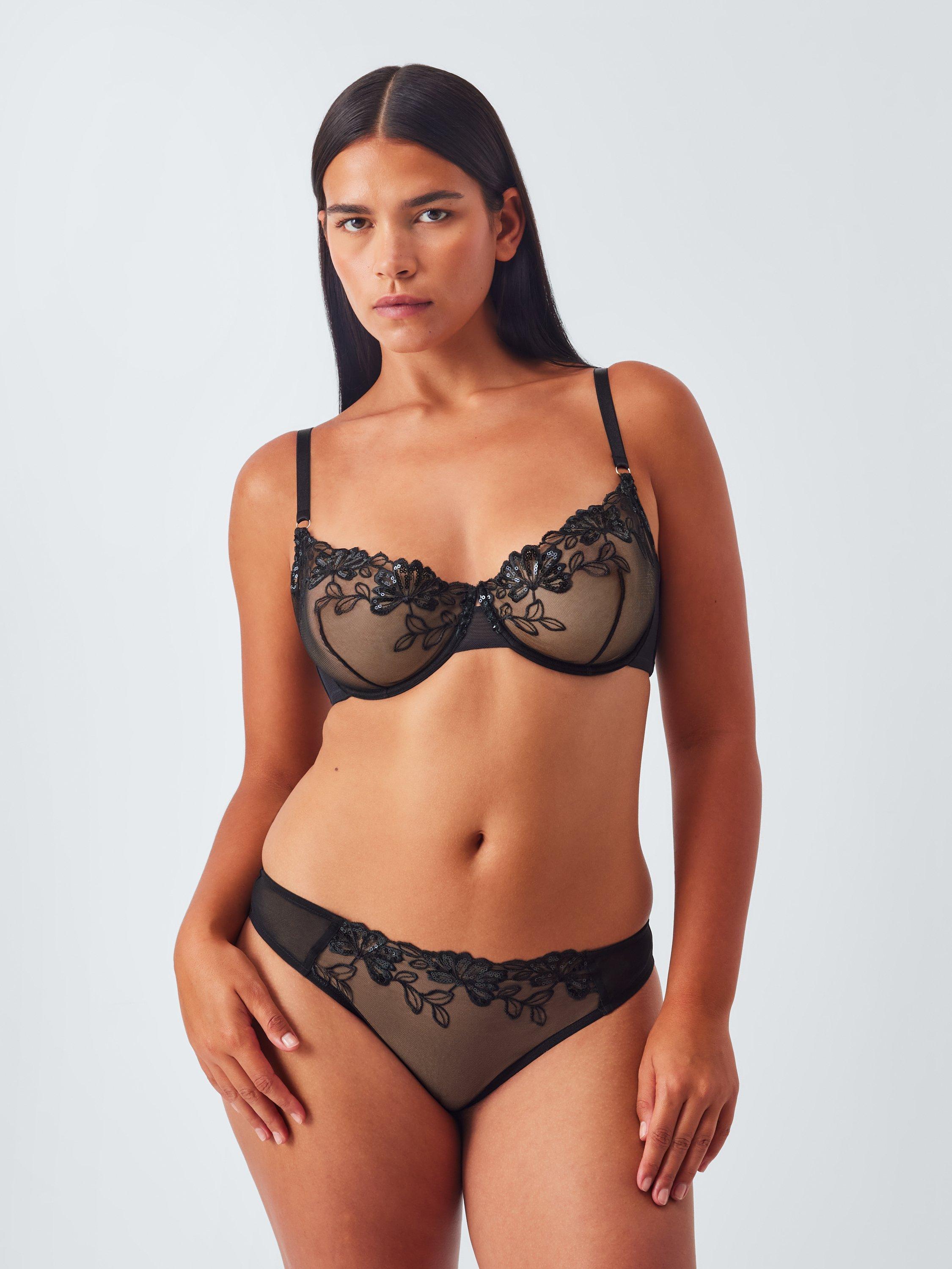 Product image 9 of 10, which shows John Lewis Kiki Sparkle Embroidered Non Padded Bra, Black, 30D