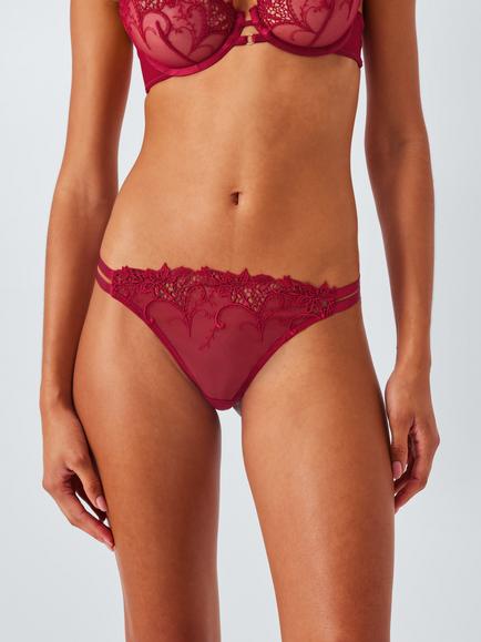 John Lewis Alexis Guipere Embroidered Thong, Claret Red
