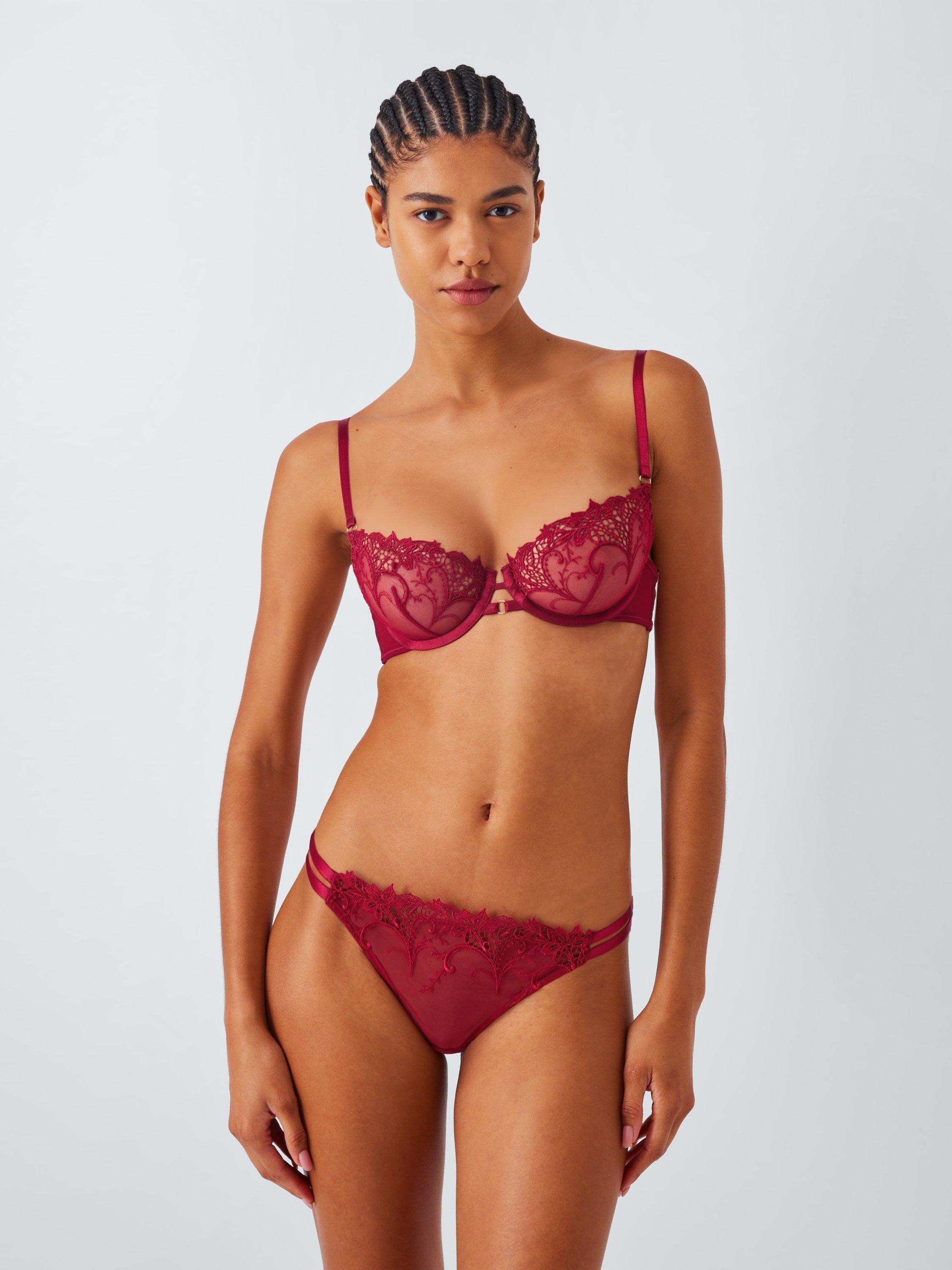 Product image 3 of 9, which shows John Lewis Alexis Guipere Lace Thong, Claret Red, 8