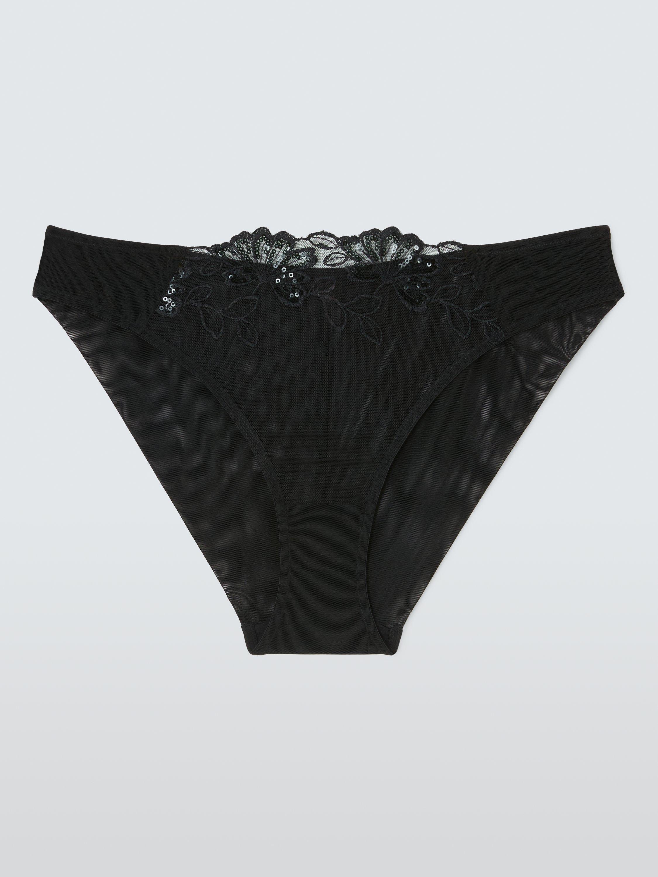 Product image 4 of 10, which shows John Lewis Kiki Sparkle Embroidered Knickers, Black, 8