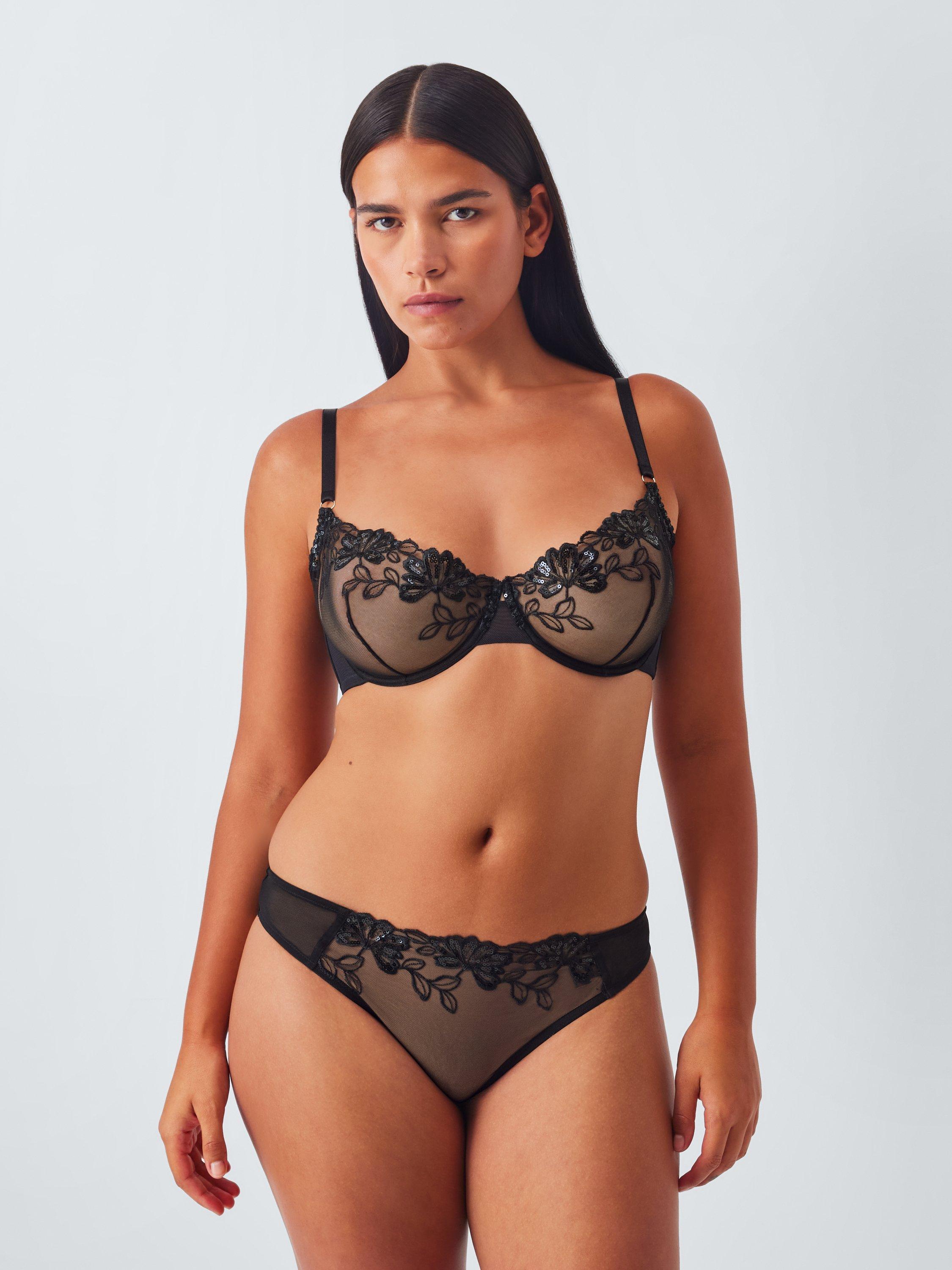 Product image 9 of 10, which shows John Lewis Kiki Sparkle Embroidered Knickers, Black, 8