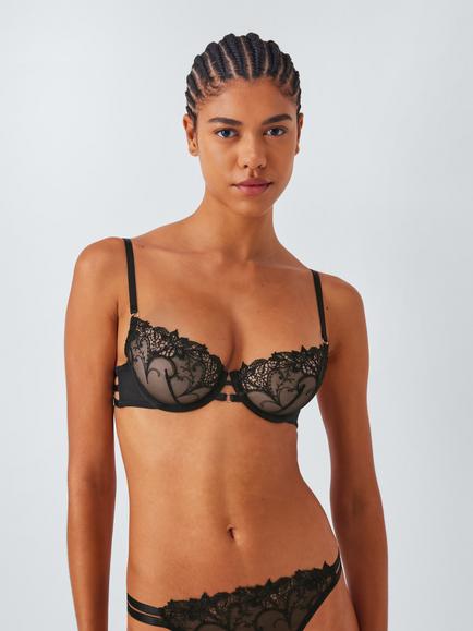 John Lewis Alexis Guipure Embroidered Underwired Bra, Black