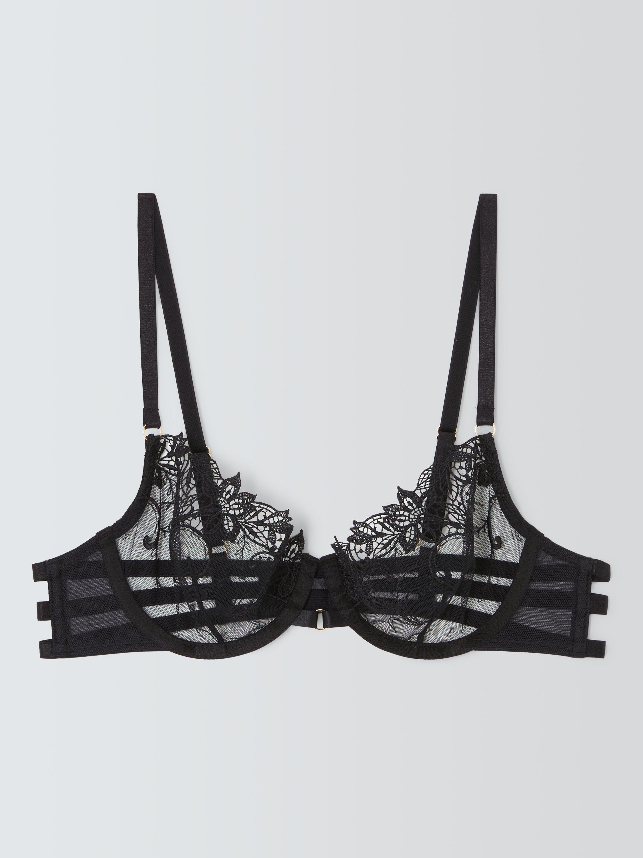 Product image 4 of 10, which shows John Lewis Alexis Guipure Embroidered Underwired Bra, Black, 30D