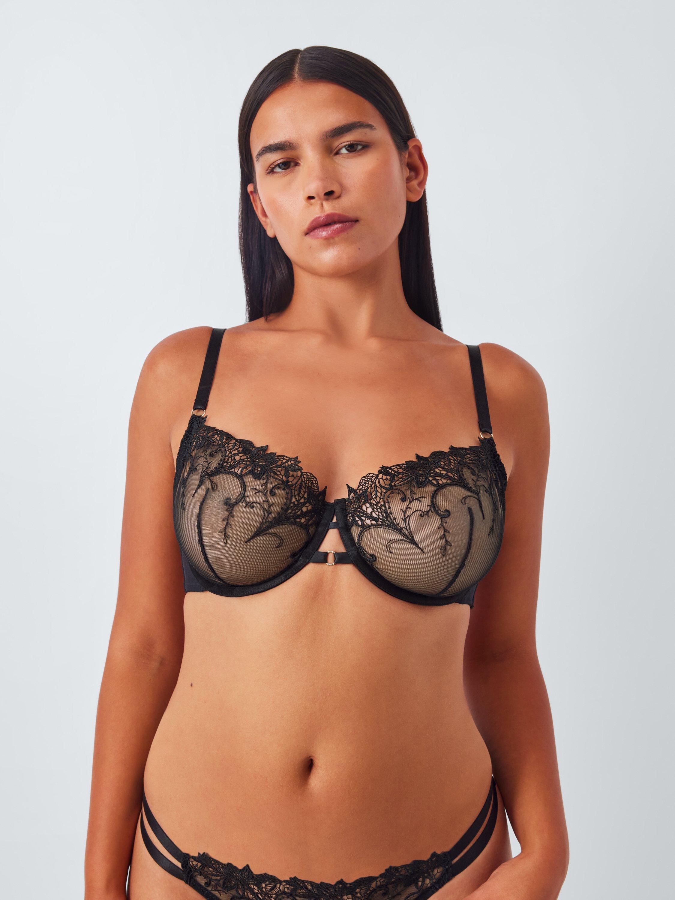 Product image 7 of 10, which shows John Lewis Alexis Guipure Embroidered Underwired Bra, Black, 30D
