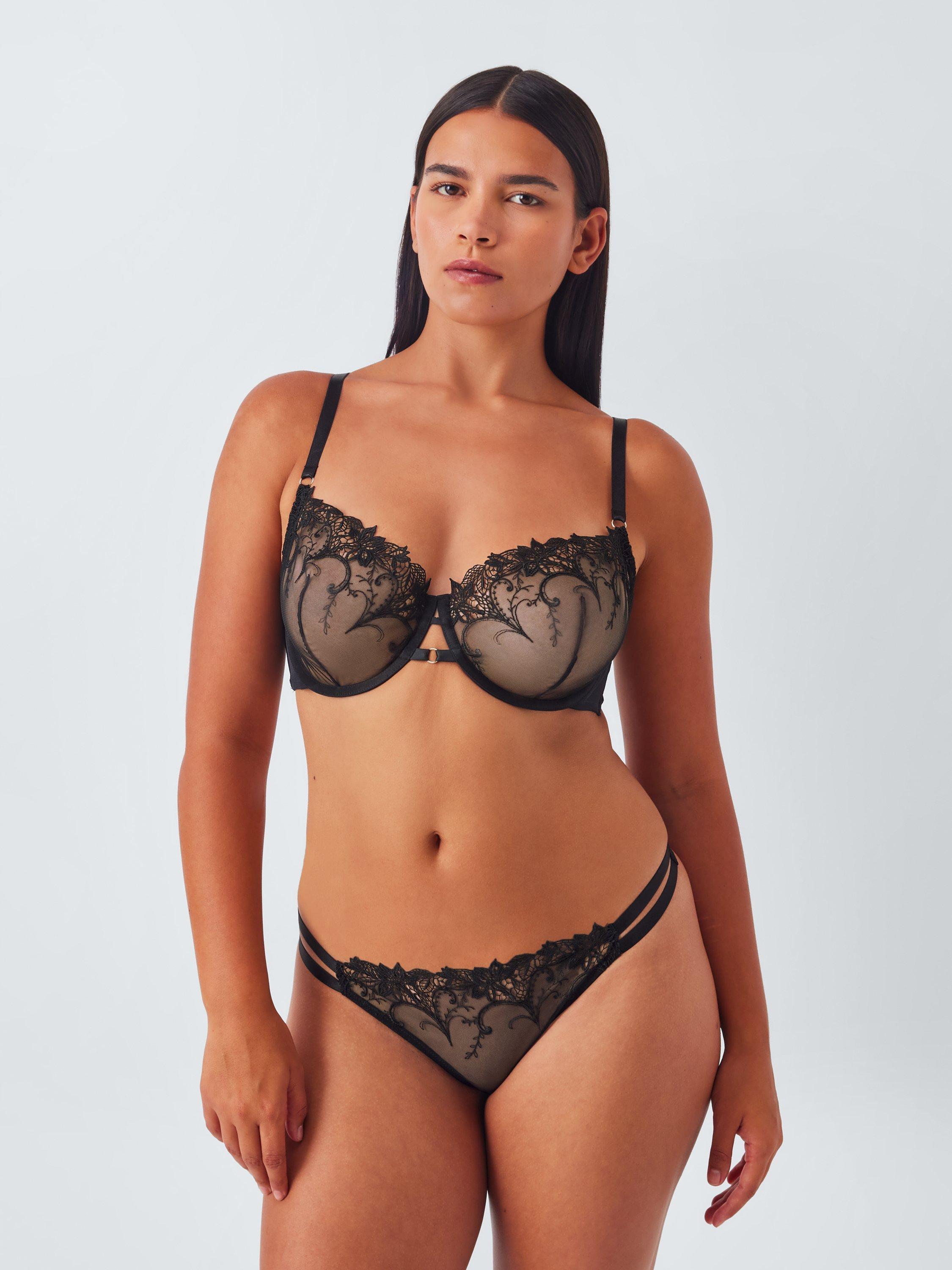 Product image 9 of 10, which shows John Lewis Alexis Guipure Embroidered Underwired Bra, Black, 30D