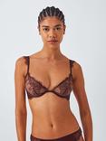 John Lewis Riley Lace Trim Balcony Bra, Chocolate