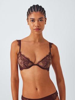 John Lewis Riley Lace Trim Balcony Bra, Chocolate, Chocolate