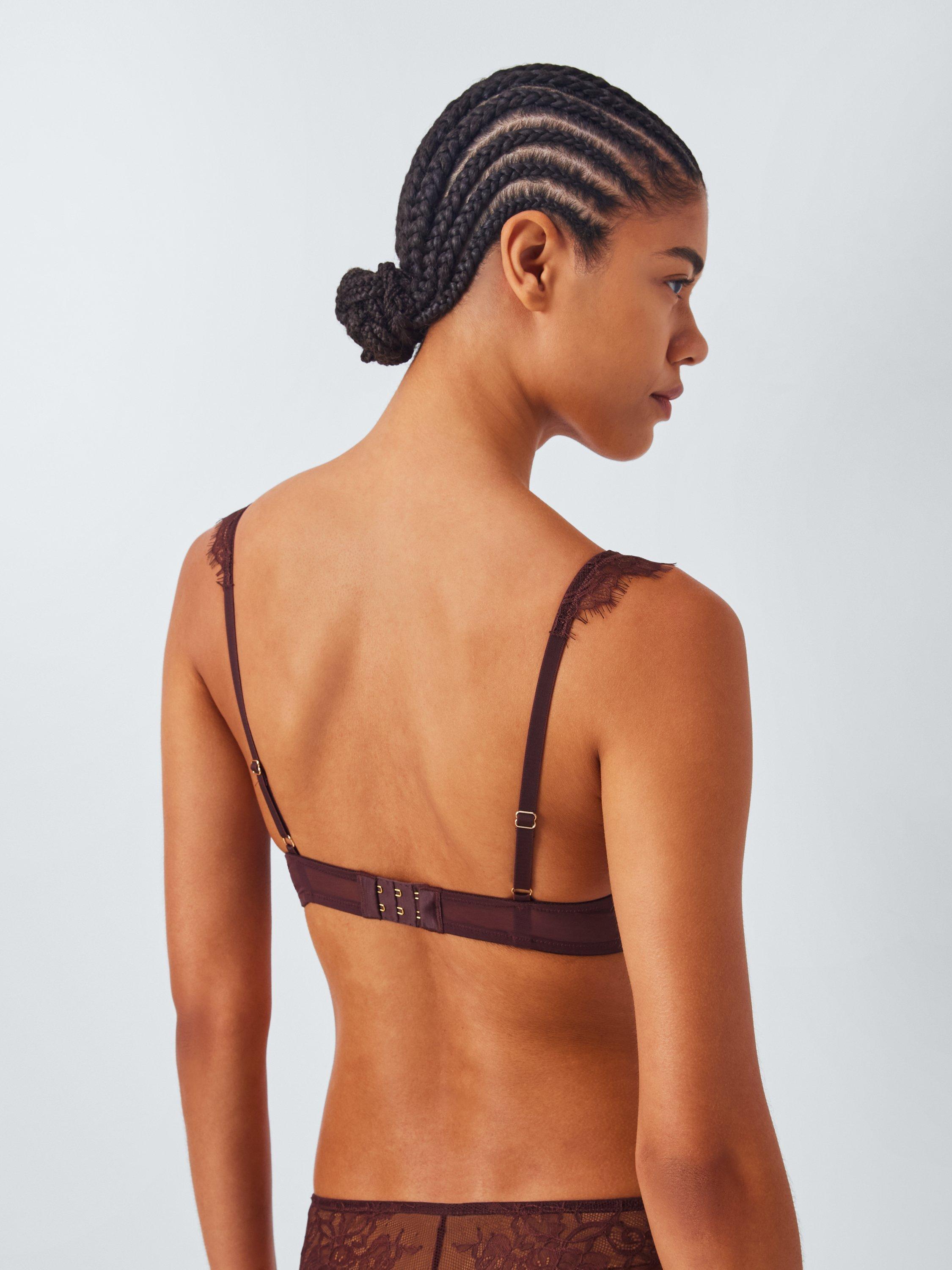 Product image 2 of 6, which shows John Lewis Riley Lace Trim Balcony Bra, Chocolate, 30B