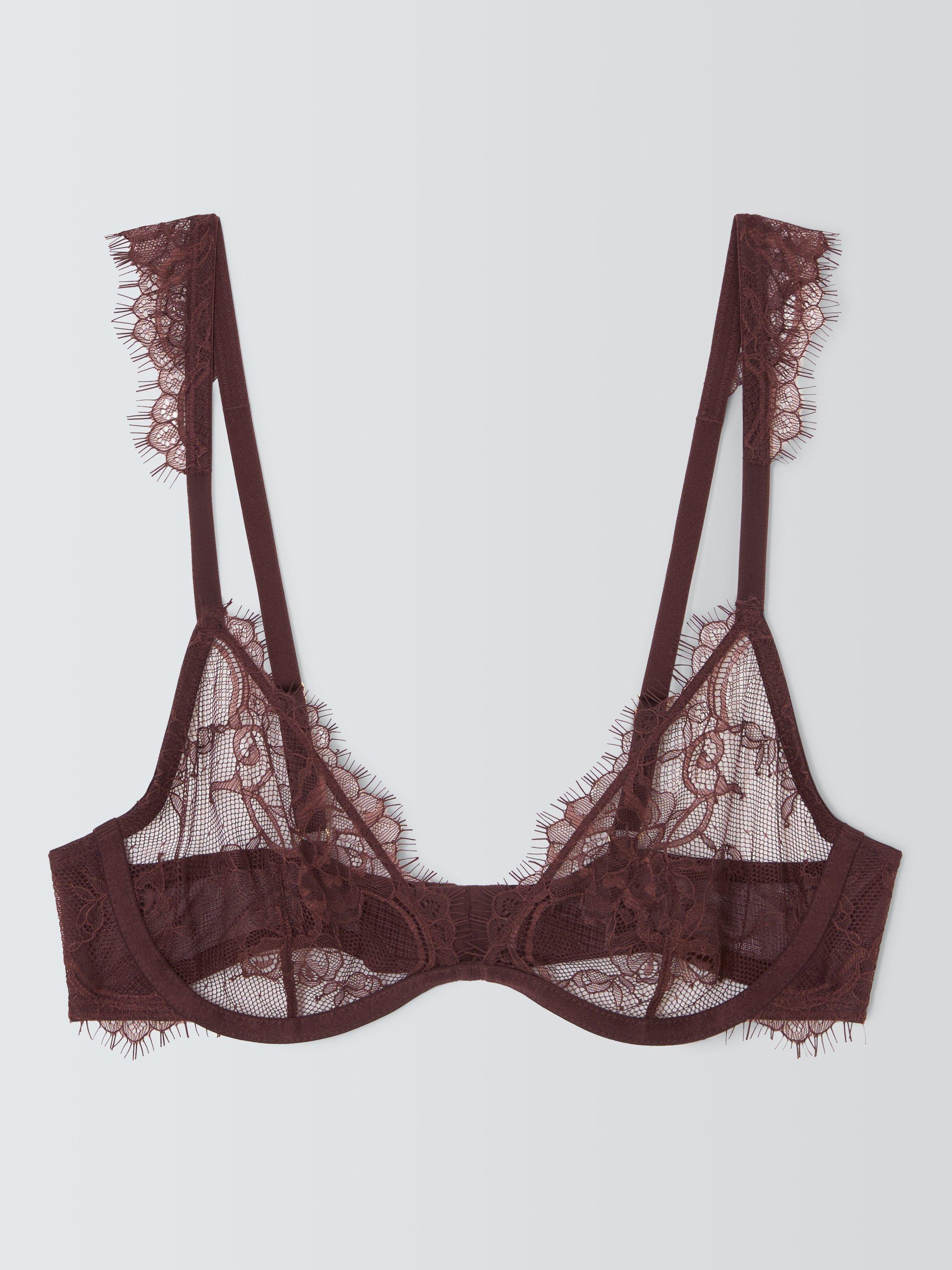 Product image 4 of 6, which shows John Lewis Riley Lace Trim Balcony Bra, Chocolate, 30B